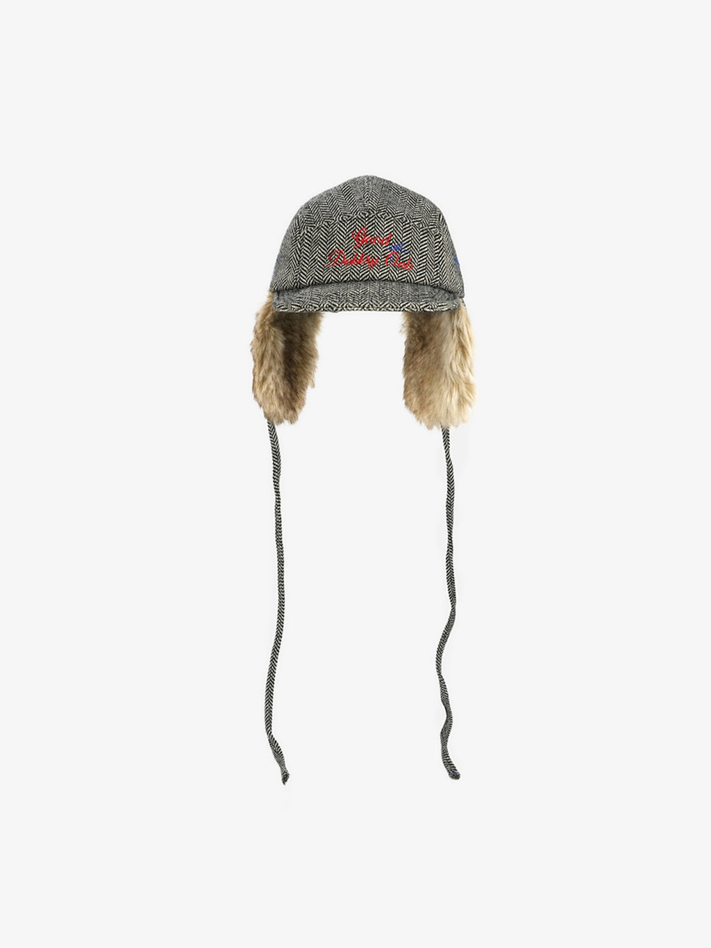 Retro Tweed Plush Earflap Embroidered Letter Cap