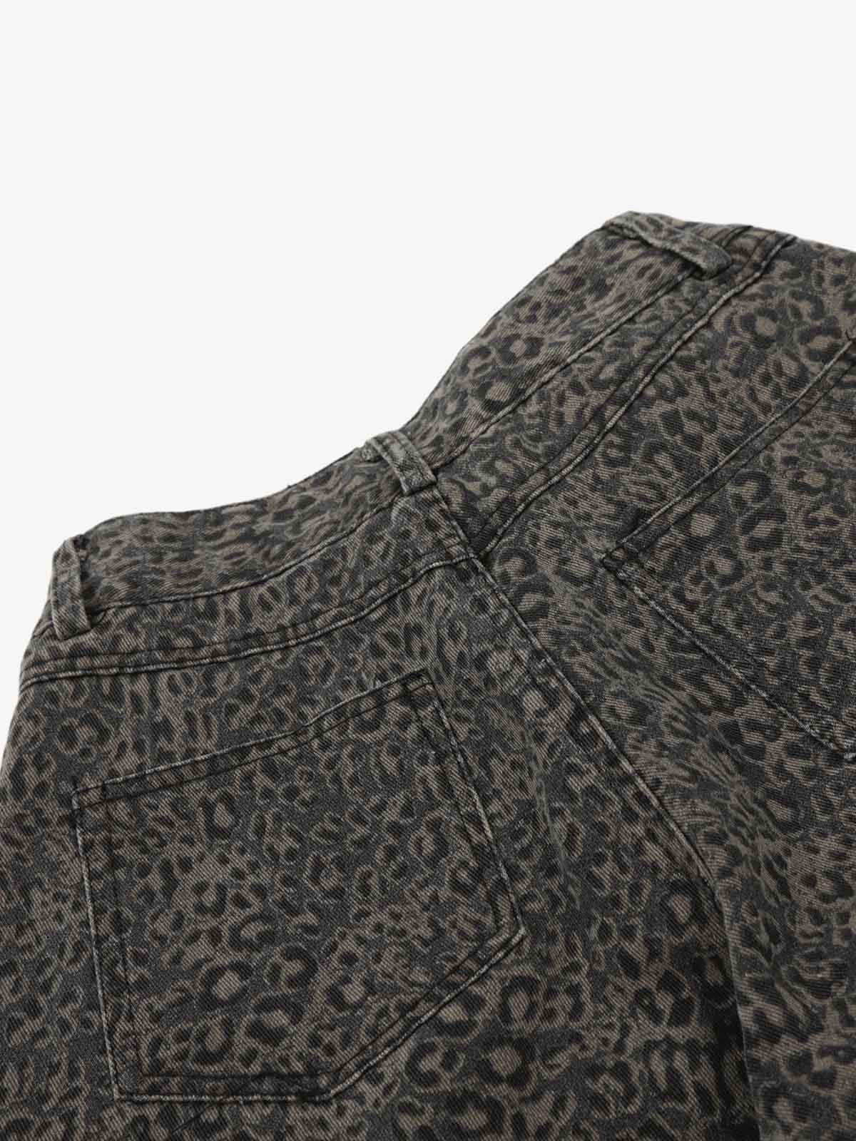 Leopard Pleated Wide Leg Denim Barrel Jeans