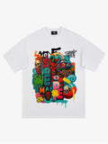Trendy Multicolor Graffiti Skull Graphic T-Shirt