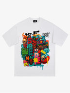 Trendy Multicolor Graffiti Skull Graphic T-Shirt
