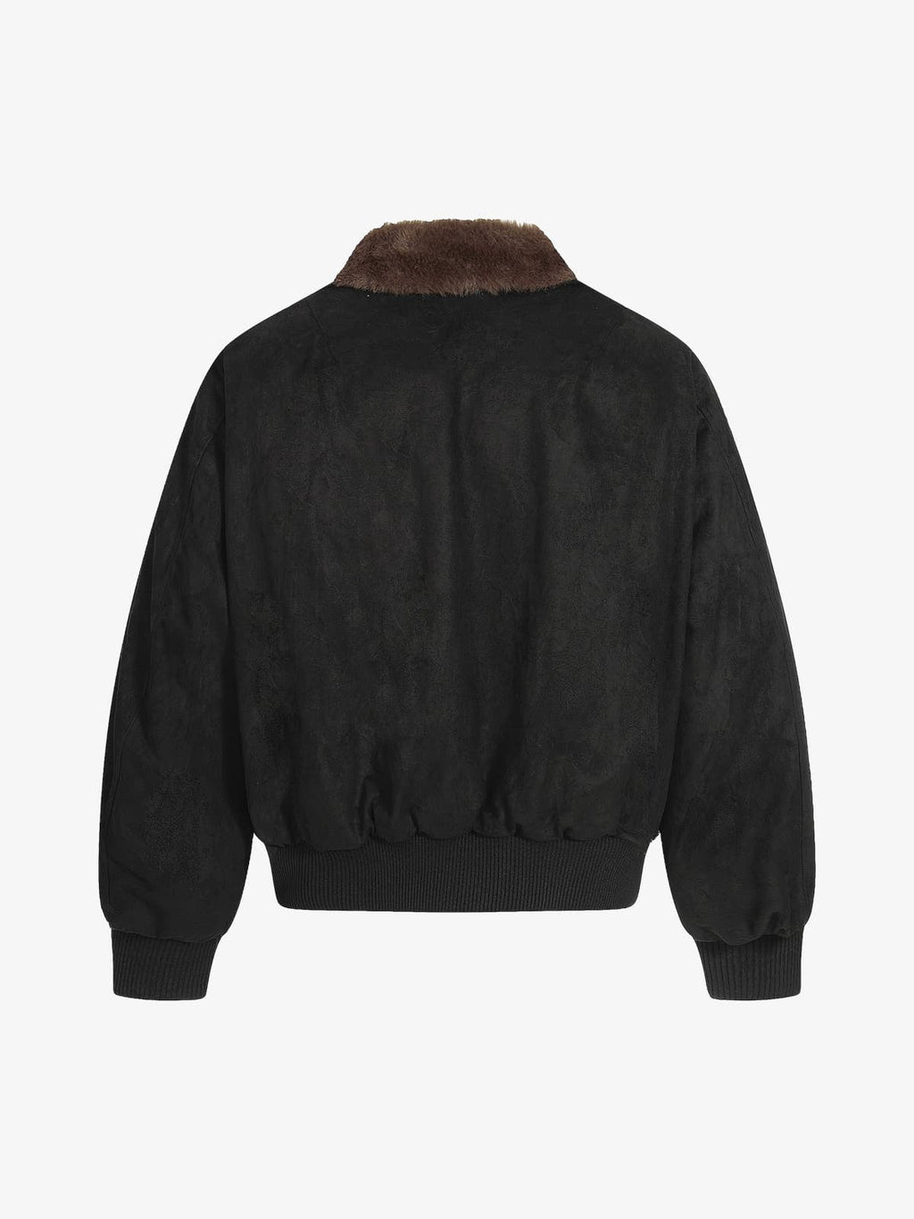 Retro Suede Faux Fur Collar Fleece Lined Bomber Jacket