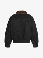 Retro Suede Faux Fur Collar Fleece Lined Bomber Jacket