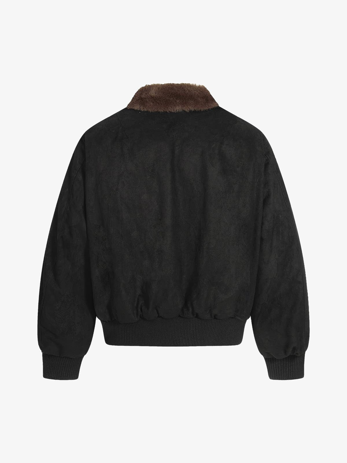 Retro Suede Faux Fur Collar Fleece Lined Bomber Jacket