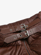 Retro Buckled High-Neck Crinkle Puffer Jacket