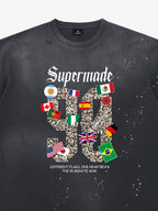 Washed 90 Flags Soccer Graphic T-Shirt