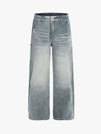 Vintage Washed Ruched Detail Utility Jeans