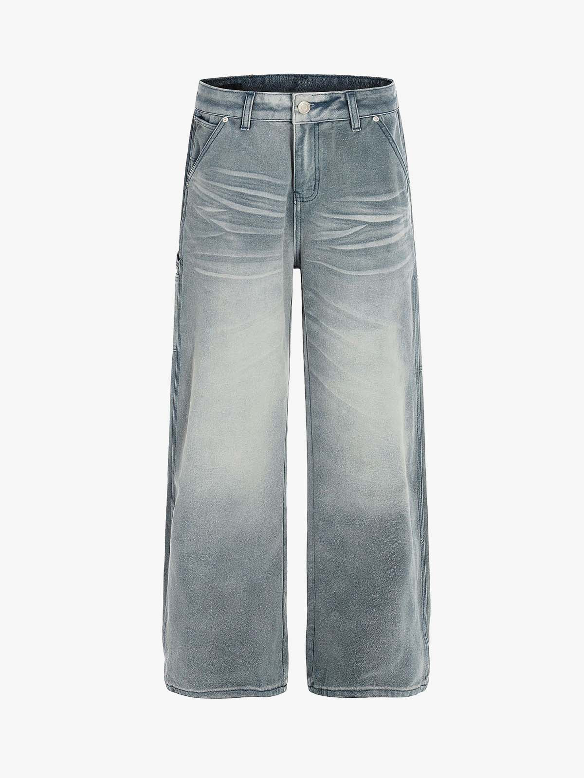 Vintage Washed Ruched Detail Utility Jeans