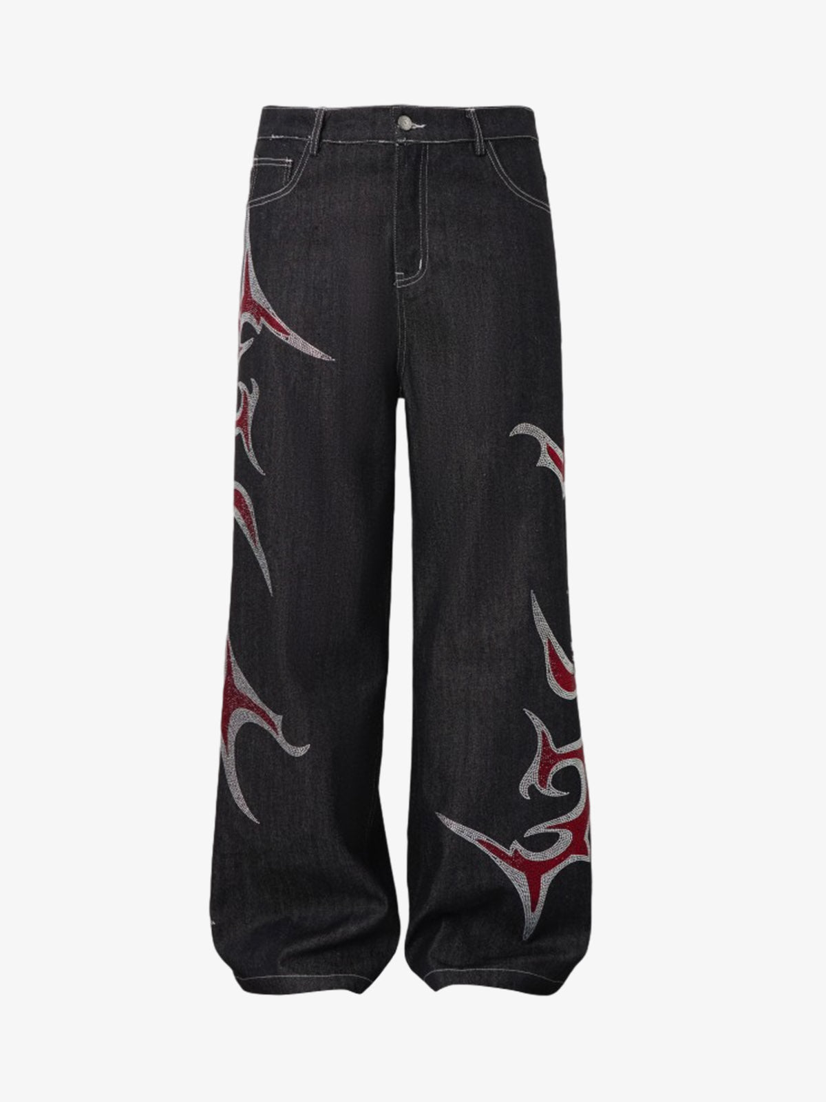 Tribal Rhinestone Graphic Wide Leg Jeans
