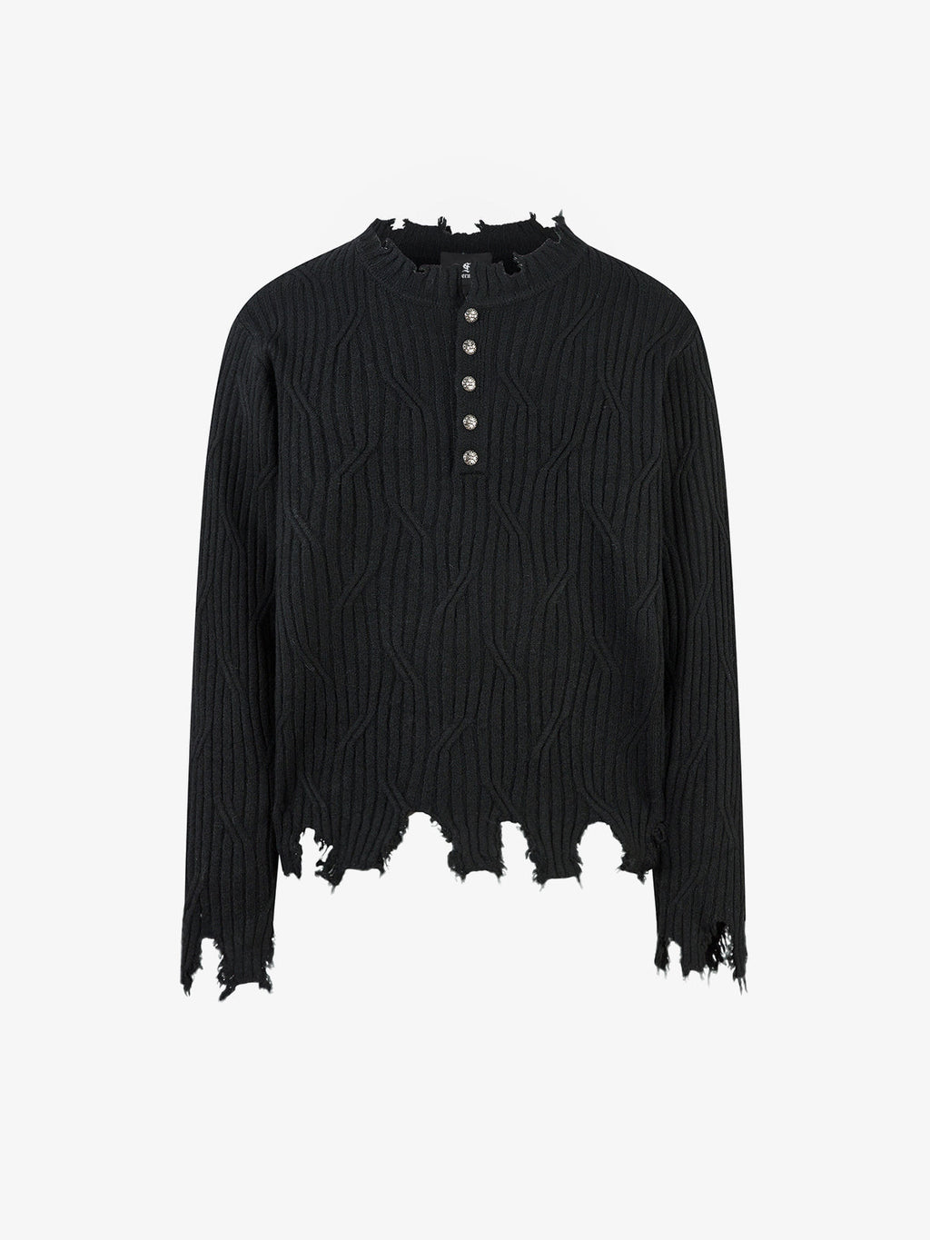 Knitted Distressed Diamond Pattern Raw Edge Sweater