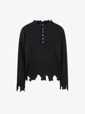Knitted Distressed Diamond Pattern Raw Edge Sweater