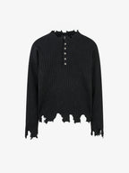Knitted Distressed Diamond Pattern Raw Edge Sweater
