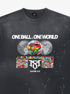Washed One Ball One World Soccer Graphic T-Shirt