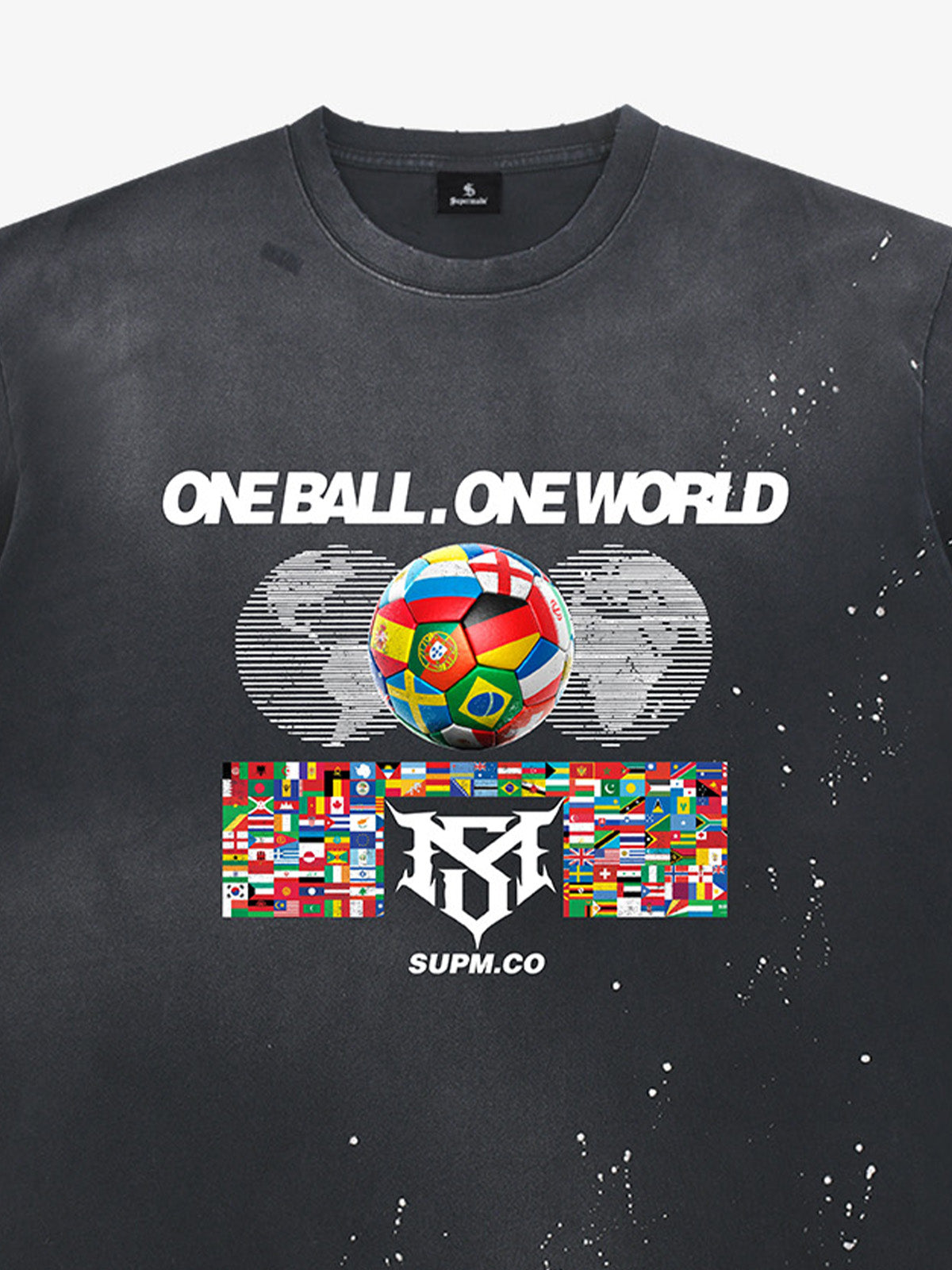 Washed One Ball One World Soccer Graphic T-Shirt