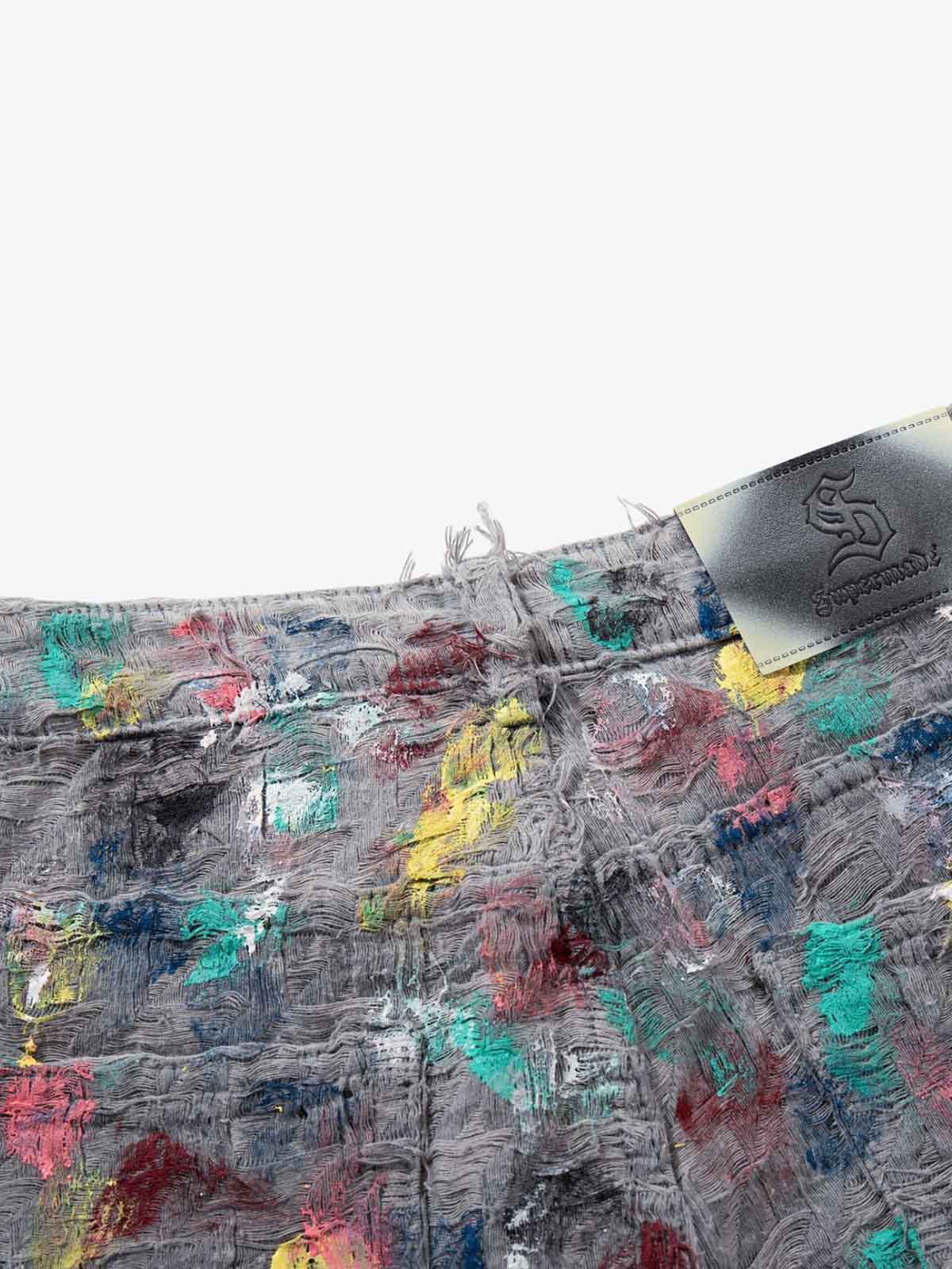 Hand-Painted Frayed Wide Leg Jeans