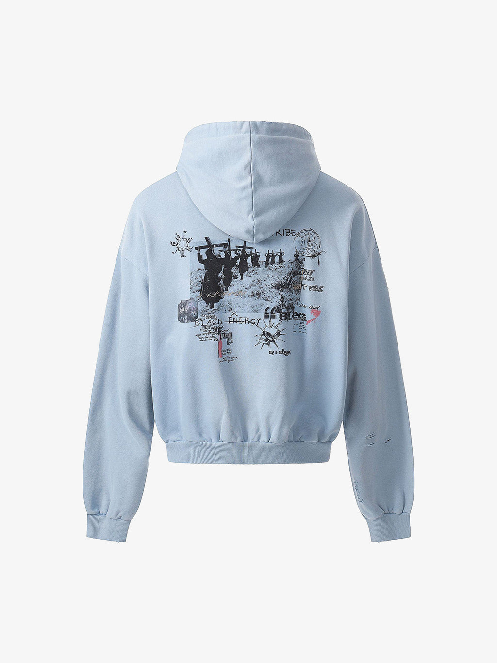 Distressed Graphic Print Zip Up Hoodie