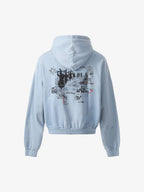 Distressed Graphic Print Zip Up Hoodie