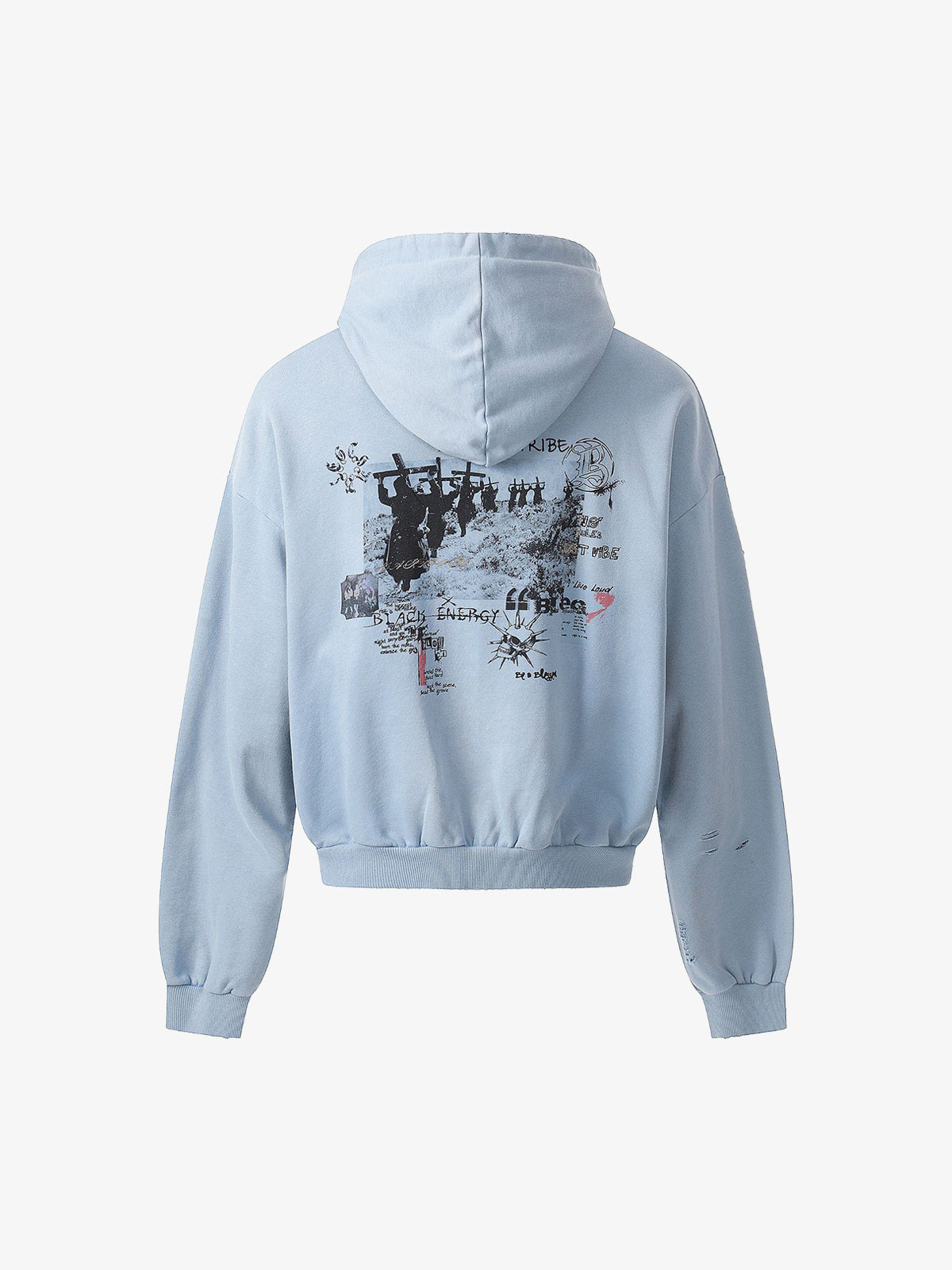 Distressed Graphic Print Zip Up Hoodie