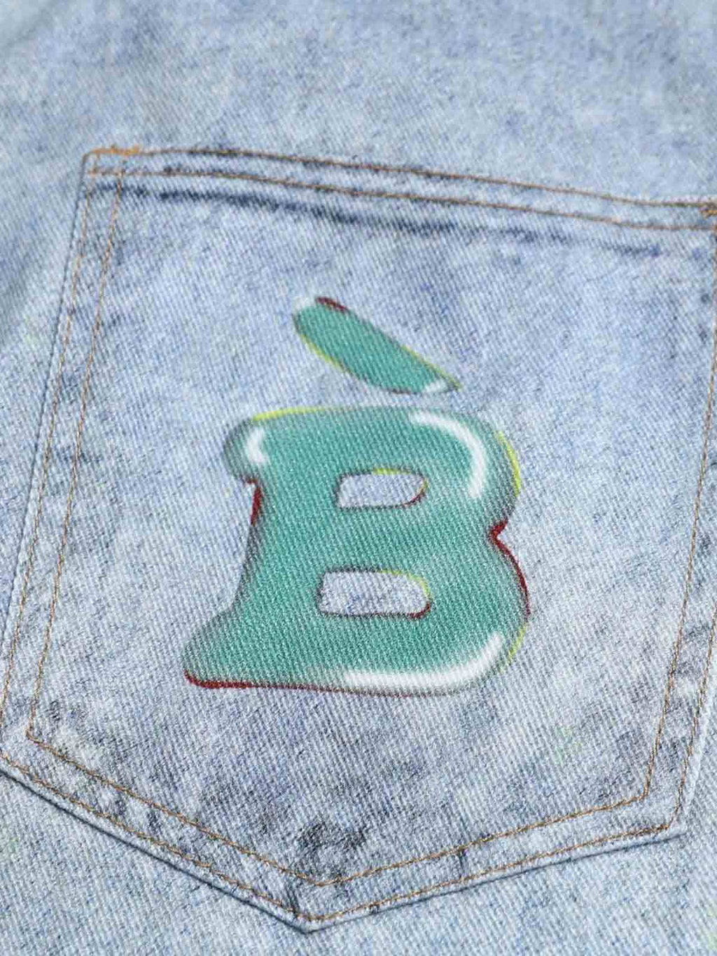 Cartoon Dalmatian Dog Graphic Distressed Washed Jeans