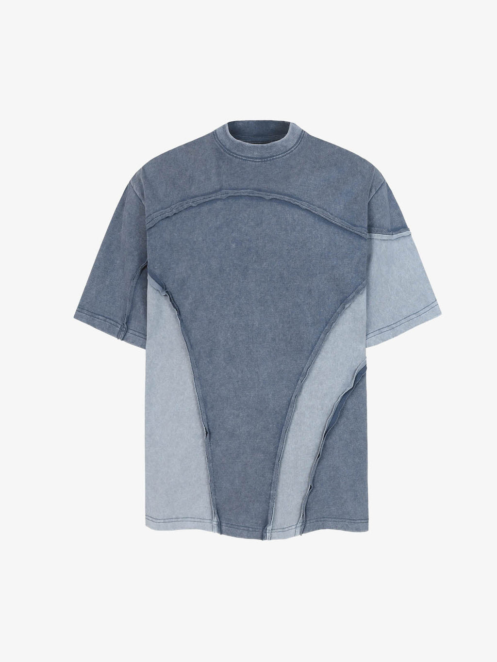 Washed Asymmetric Raw Edge Panel Knit T-Shirt