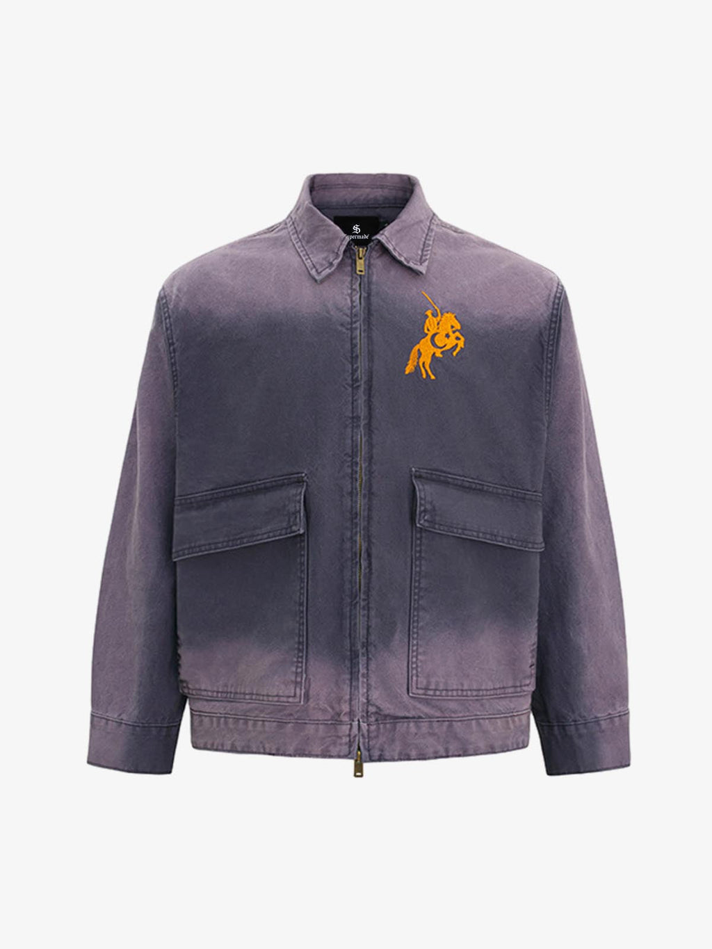 Washed Gradient Embroidered Zip Jacket