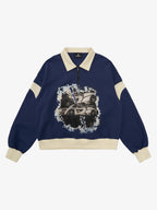 Original Racing Style Print Lapel Sweatshirt