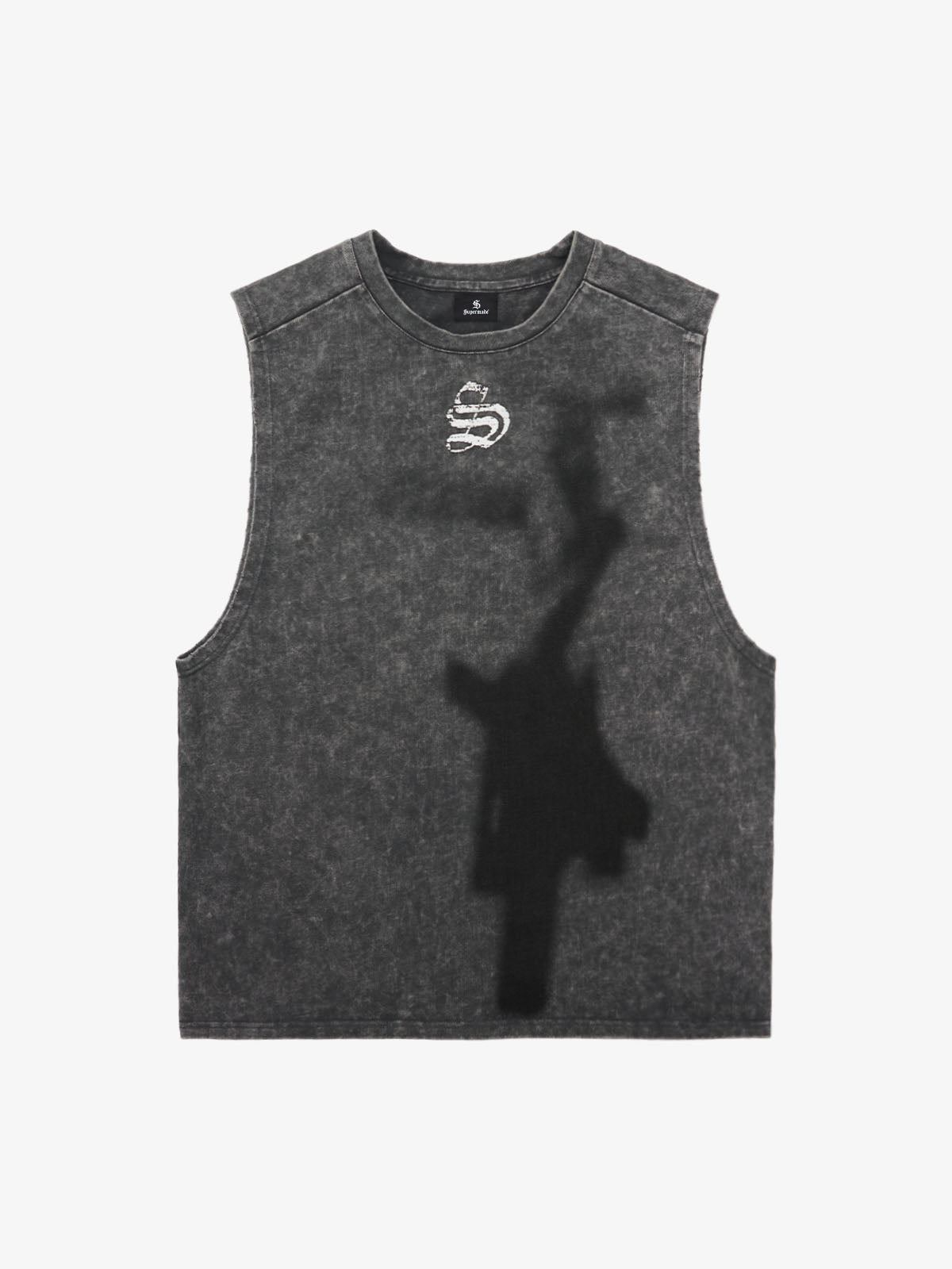 Cross-Print Distressed Washed Vest