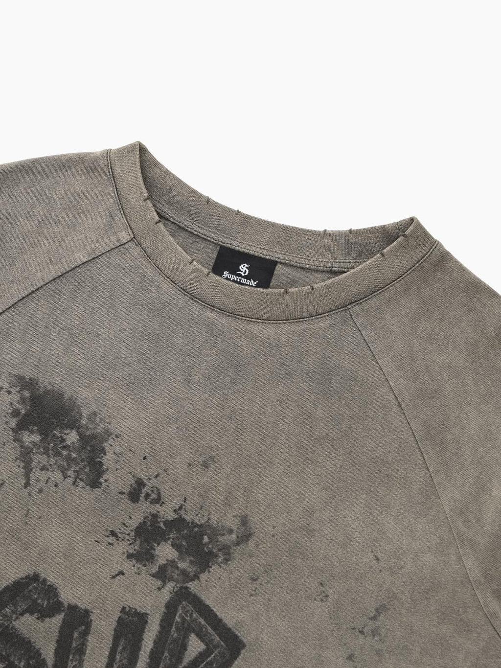 Washed Contrast Color Print Long Sleeve Cotton T-shirt