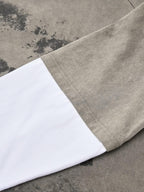 Washed Contrast Color Print Long Sleeve Cotton T-shirt