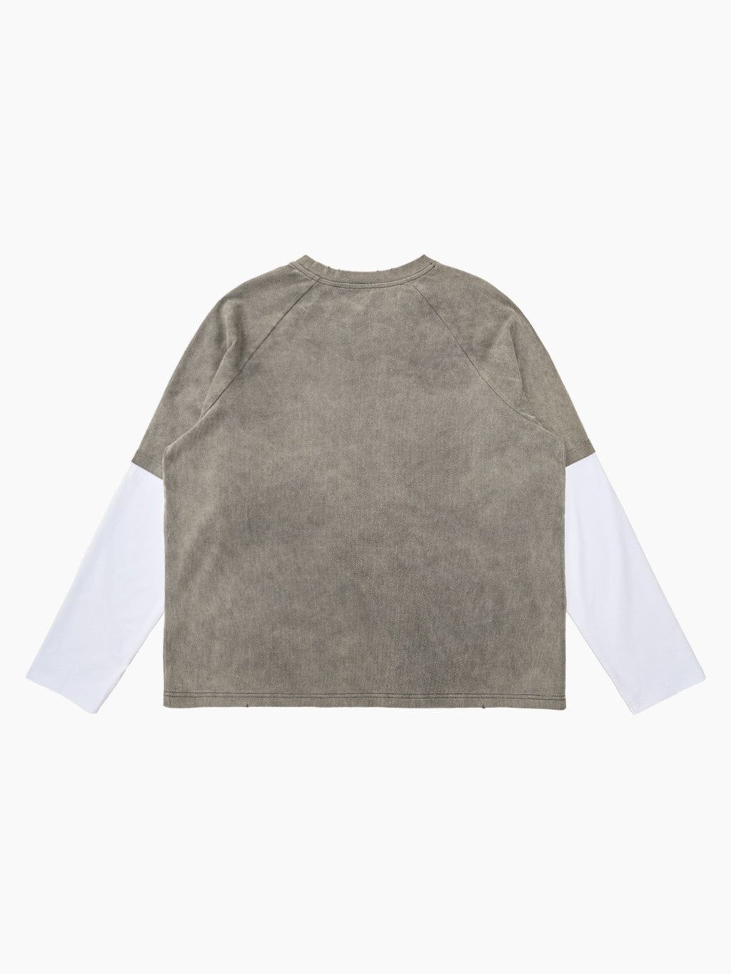 Washed Contrast Color Print Long Sleeve Cotton T-shirt