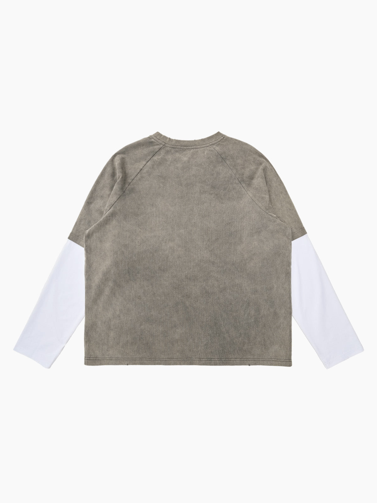Washed Contrast Color Print Long Sleeve Cotton T-shirt
