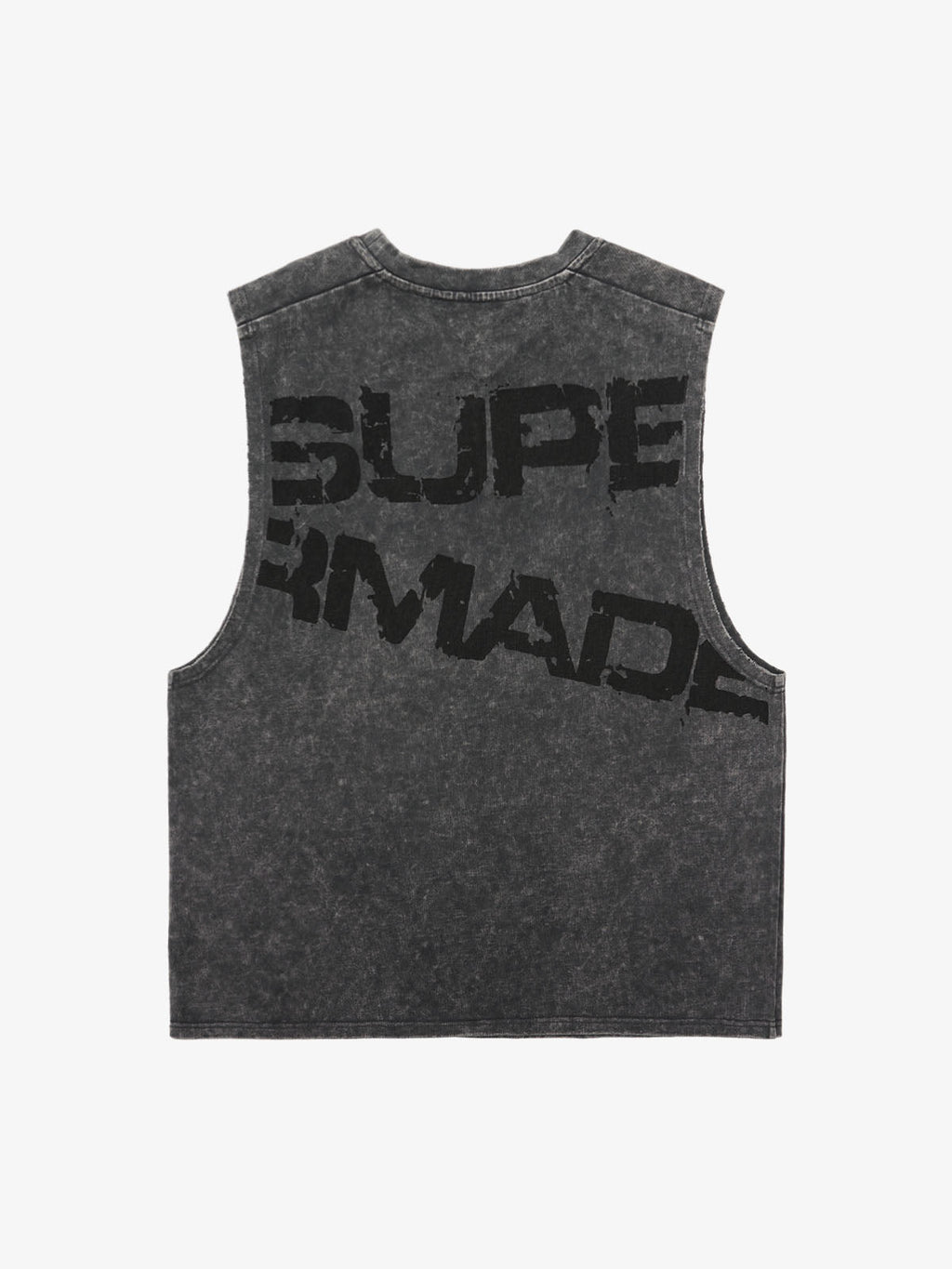 Cross-Print Distressed Washed Vest