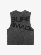 Cross-Print Distressed Washed Vest