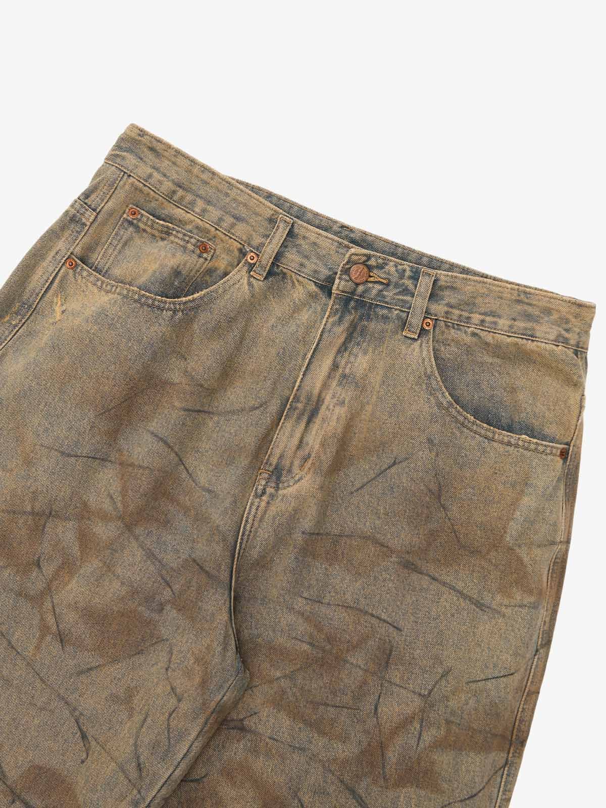 Vintage Washed Distressed Copper-Dyed Jeans
