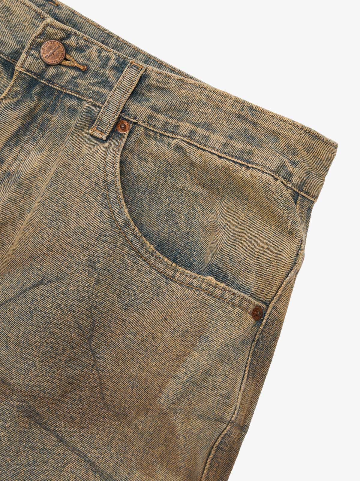 Vintage Washed Distressed Copper-Dyed Jeans