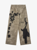 Original Large Cross Angel Print Distressed Jeans - 2552
