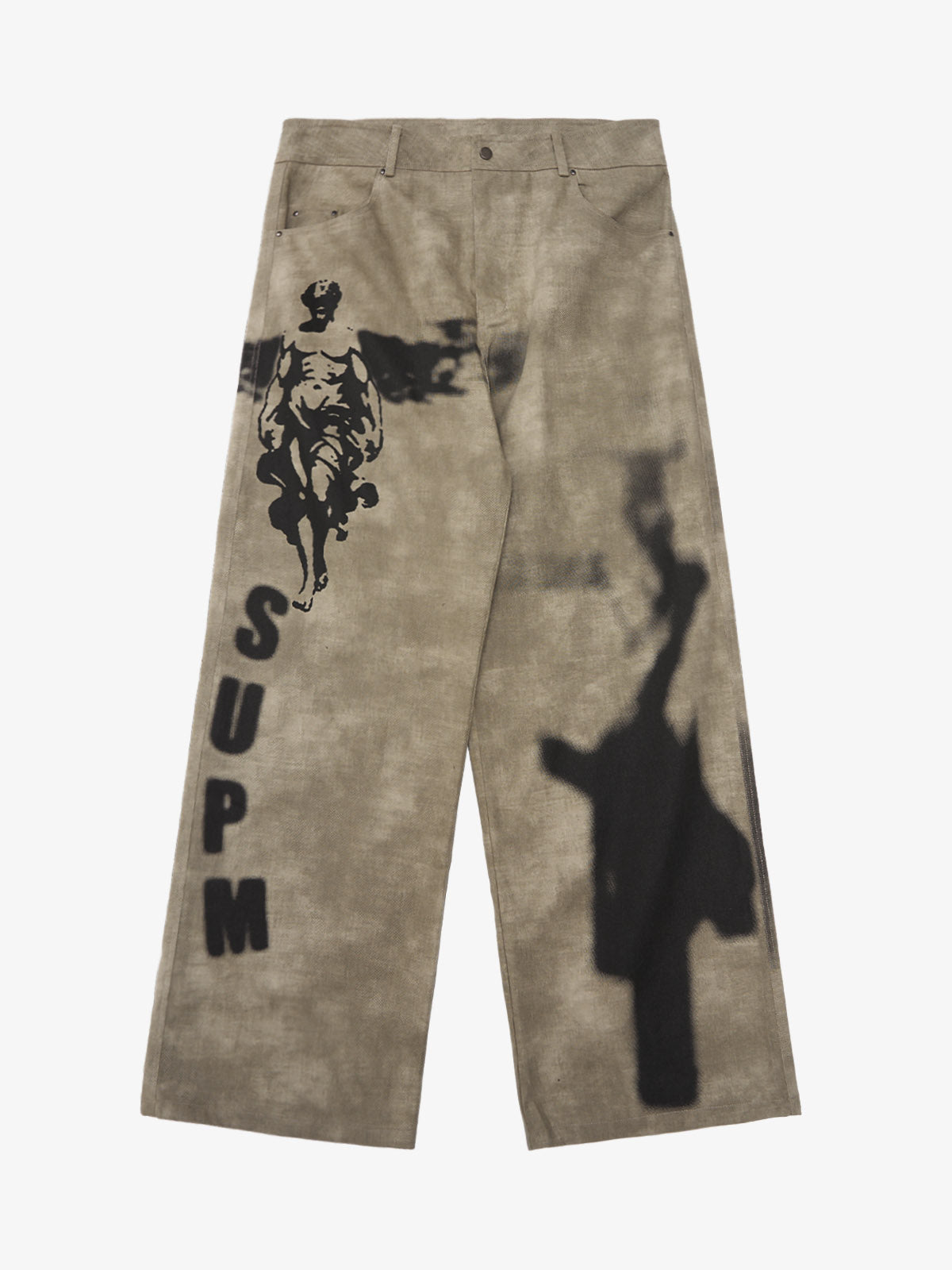 Original Large Cross Angel Print Distressed Jeans - 2552