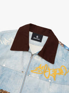 Artistic Patches Graphic  Distressed Denim Jacket - 2573