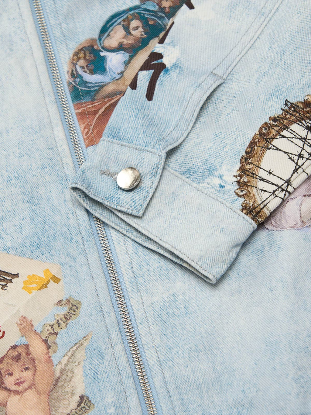 Artistic Patches Graphic  Distressed Denim Jacket - 2573
