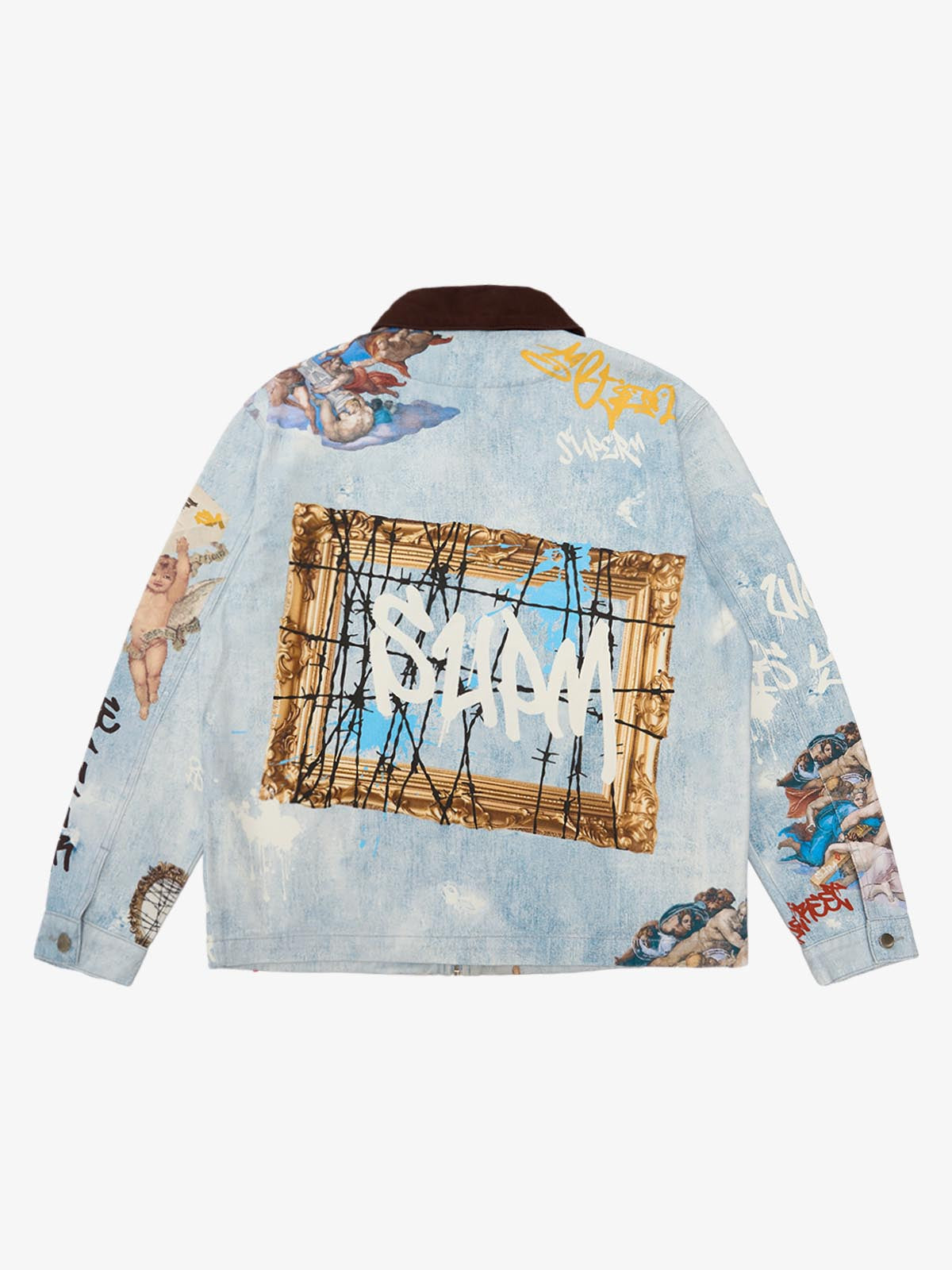 Artistic Patches Graphic  Distressed Denim Jacket - 2573