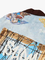 Artistic Patches Graphic  Distressed Denim Jacket - 2573