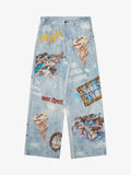 Retro Artistic Graffiti Angelic Prints Baggy Jeans - 2574