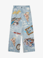 Retro Artistic Graffiti Angelic Prints Baggy Jeans - 2574