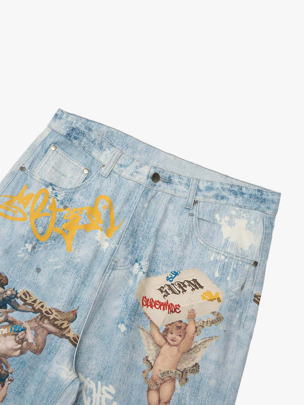 Retro Artistic Graffiti Angelic Prints Baggy Jeans - 2574