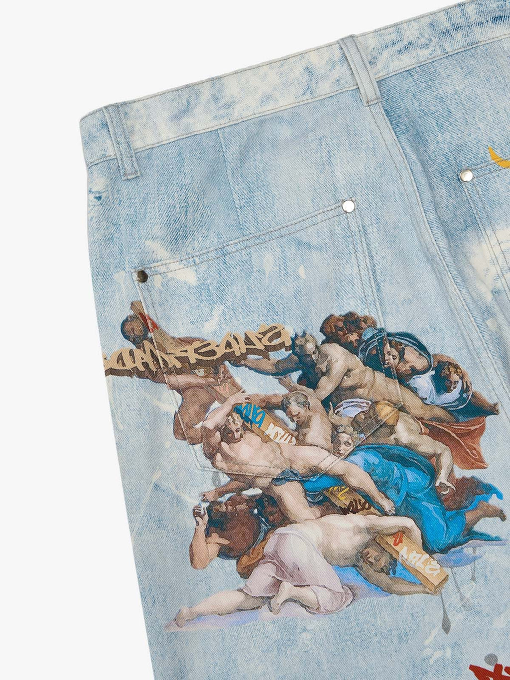 Retro Artistic Graffiti Angelic Prints Baggy Jeans - 2574
