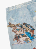 Retro Artistic Graffiti Angelic Prints Baggy Jeans - 2574