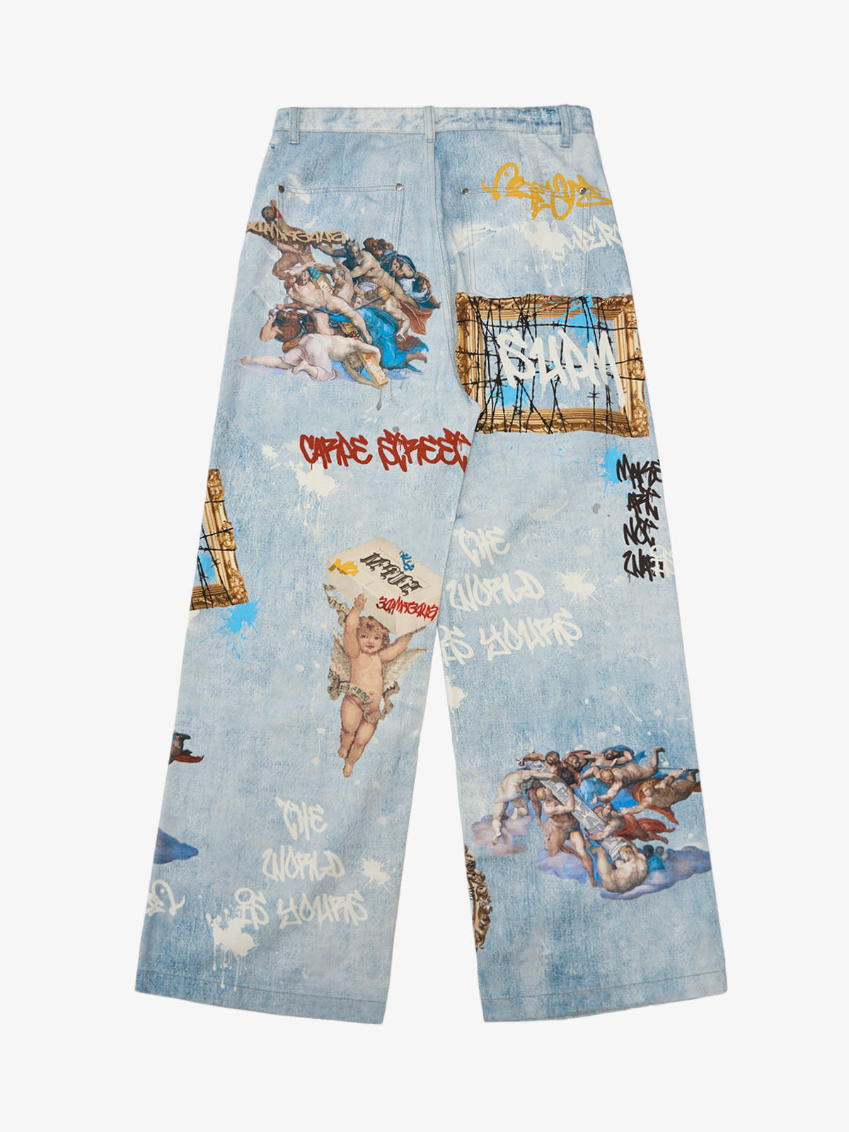 Retro Artistic Graffiti Angelic Prints Baggy Jeans - 2574