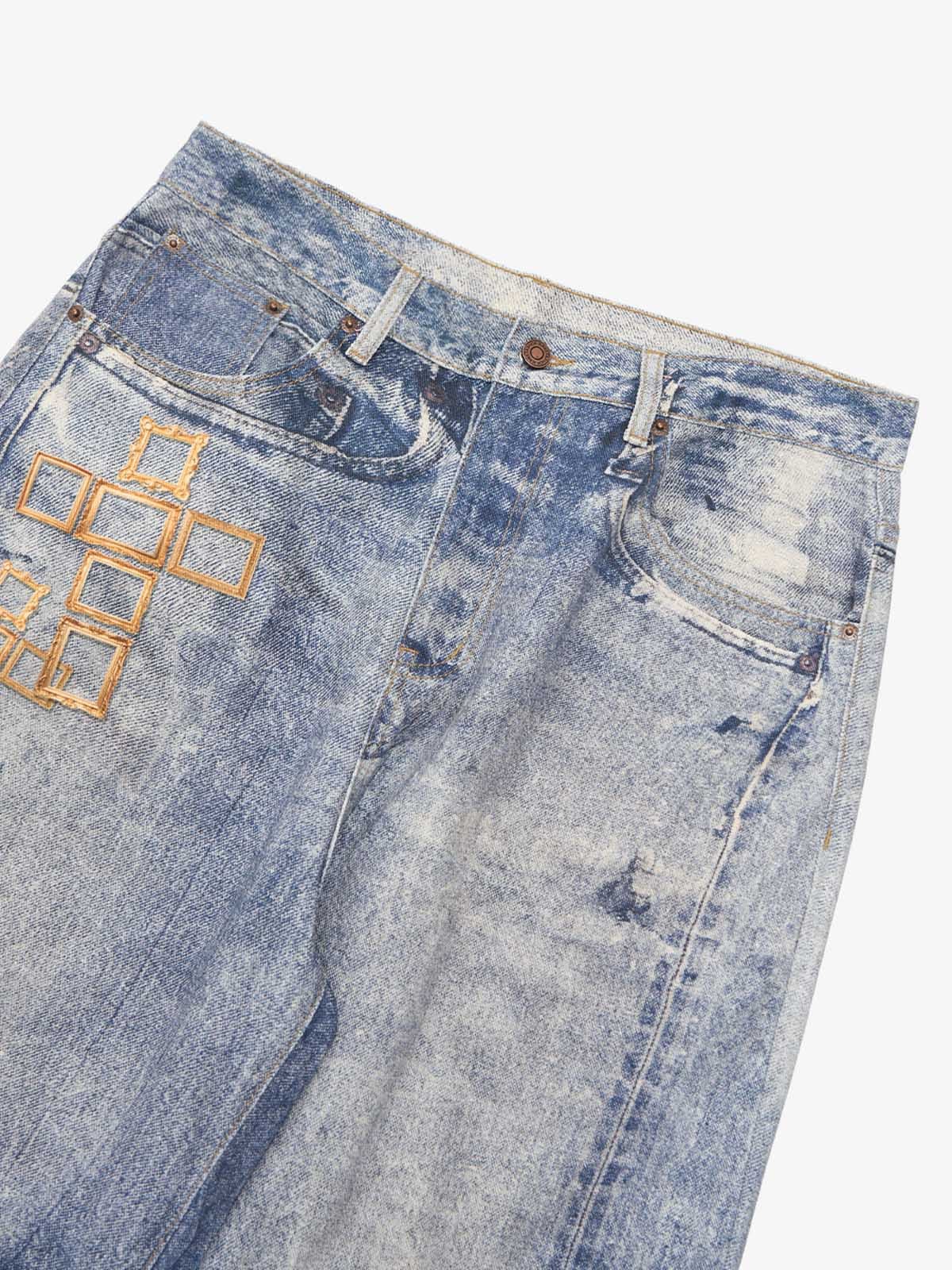 Frame Cross Print Denim Jeans - 2554
