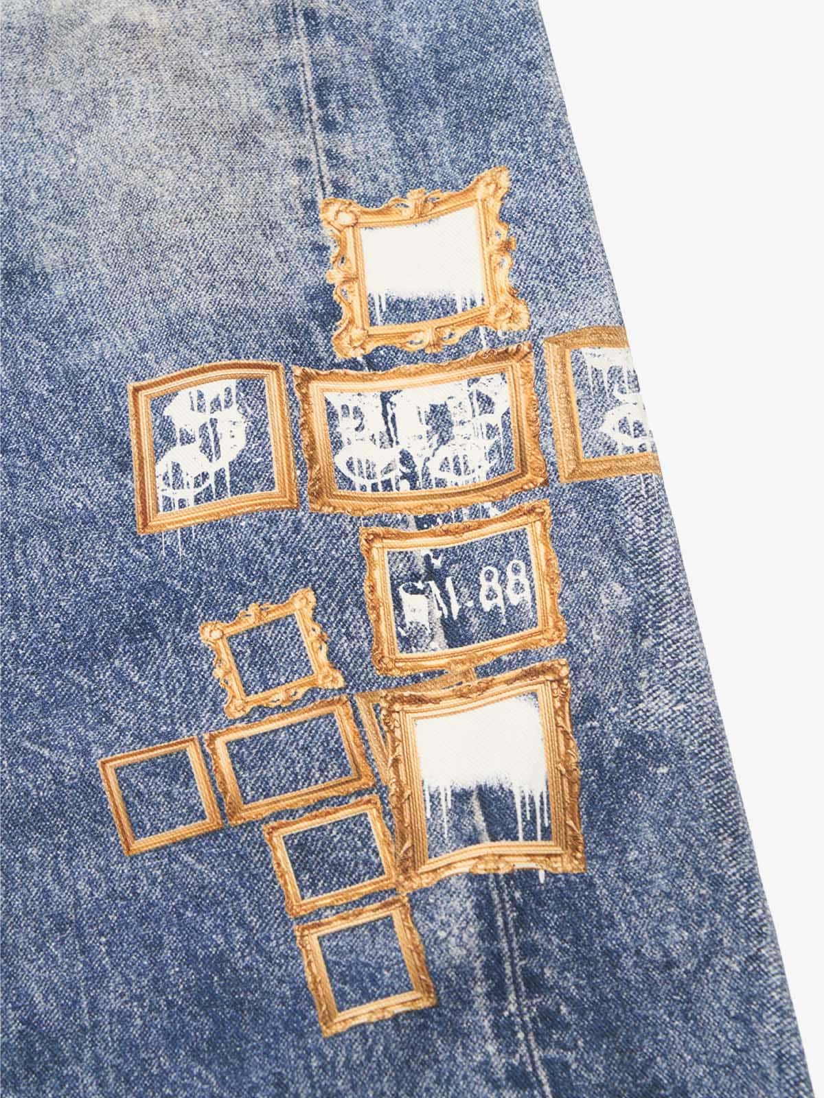 Frame Cross Print Denim Jeans - 2554