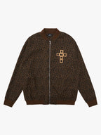 Cross Frame Leopard Print Baseball Jacket - 2572