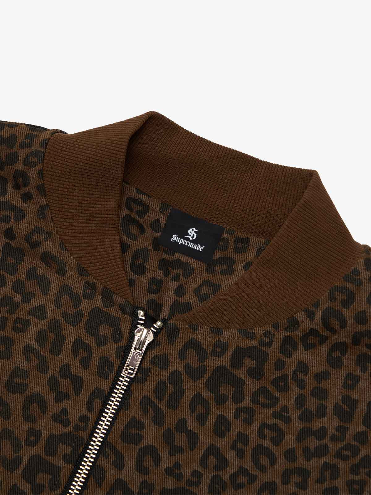 Cross Frame Leopard Print Baseball Jacket - 2572